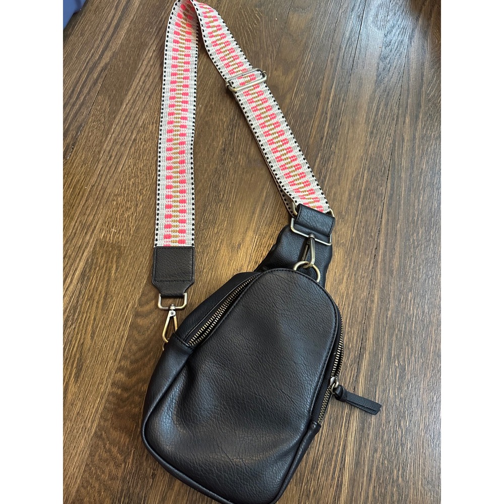 Urban Originals Anthropologie Black Vegan Leather Sling Bag Guitar Strap Bag